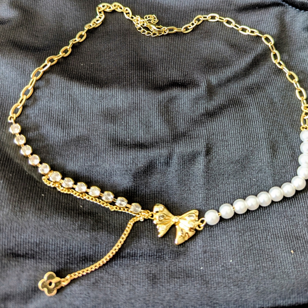 Pretty Bird Gold and Pearl Butterfly Necklace
